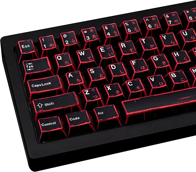 Japanese Manga Keycaps 130 Keys, Custom PBT Black and Red Keycaps, Cherry Profile Dye Sub Keycap Set Fit for 61/64/87/104/108 Cherry MX Switches Mechanical Keyboard