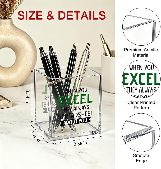 Funny Office Acrylic Cosmetic Pen Pencil Holder Cup, Accountant Gifts for Women Men, When You Excel They Always Spreadsheet About You Pencil Organizer, Humor Unique Desk Accessories（A06）