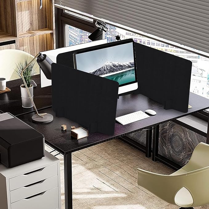 Desk Privacy Panel Set, Desk Partition Cubicle Wall Freestanding Noise-Reduction Panels Room Divider, Soundproof Partition with Support Feet for Office or Home Use (Black, 40 * 60 cm)