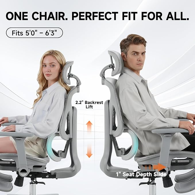 Korser Ergonomic Mesh Office Chair with Footrest, Big and Tall Desk Chair with 4D Flip-Up Arms, Auto-Tracking Lumbar Support, 3D Headrest, High Back Computer Gaming Chair for Home Office, White