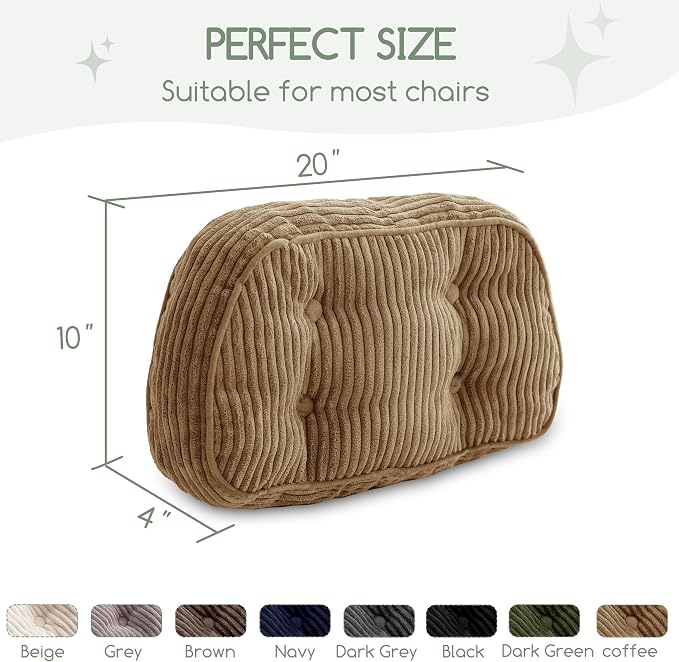 HIGOGOGO Lumbar Support Pillow for Recliner Chair/Accent Chair/Couch/Office Chair, Tufted Corduroy Back Support Cushion for Elderly, Recliner Cushions for Back Rest, Pain Relief, Reading, Coffee