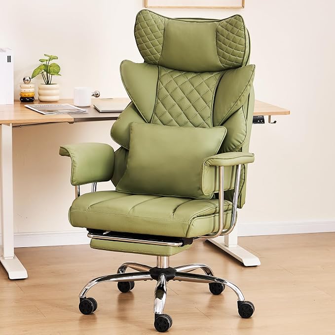 DYHOME 500 Lbs Kneading Massage Office Chair with Foot Rest Reclining Green | Ergonomic Computer Chair, High Back Thick Cushion, Big & Tall, Comfy Leather, Heavy Duty Home Executive