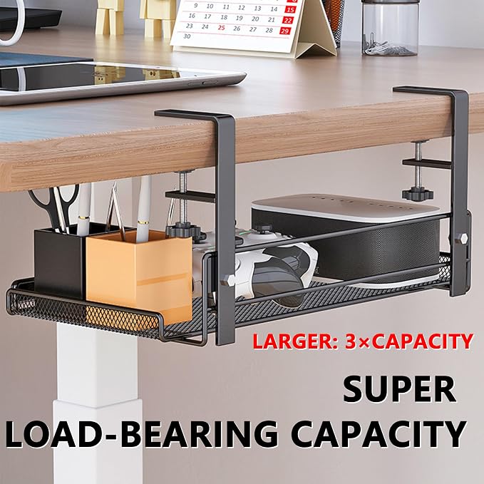 Cable Management Under Desk Storage Computer Cable Management | No Drill Clamp Shelf Under Desk Cable Management Tray Wire Organizer PC Cord Hider Holder