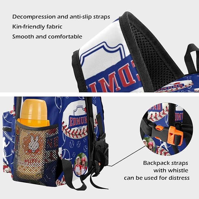 Personalized Baseball Backpack with Name Back to School Supplies Bookbag for Kids Boys Custom Football Basketball Player Schoolbag and Water Bottle Cup&Pencil Pouch School Backpacks with Lunch Box Set