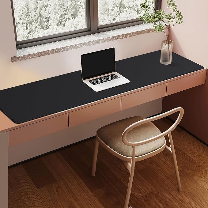 Mydours 59" x 15.7" Oversized PU Leather Desk Mat with Anti-Slip Suede Backing, Waterproof Surface, Black - Massive Workspace for Laptop, PC, and Accessories, Desk Cover for Office, Home, and Gaming