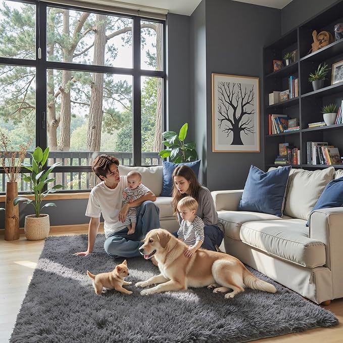 Rugs for Living Room 6x9, Alfombras para Salas Shag Large Plush Soft Area Rug, Shaggy Carpets for Bedroom,Home Decor Aesthetic (Dark Grey, 6 x 9 Feet)