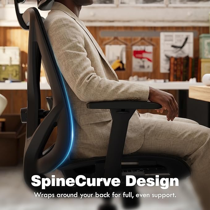 ELABEST T23 Ergonomic Mesh Office Chair, High Back Computer Desk Chair, Breathable AirMesh with Dual-Move Lumbar Support, 3D Armrests & Headrest, Tilt Lock,Big and Tall for Home Office(Onyx)