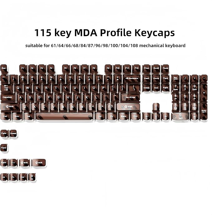 dagaladoo Clear keycaps,Transparent Keyboard keycaps,Jelly Key caps Set,Shine Through keycap，MDA Profile Keyboard caps for Mx Switches Mechanical Keyboard(Coffee)