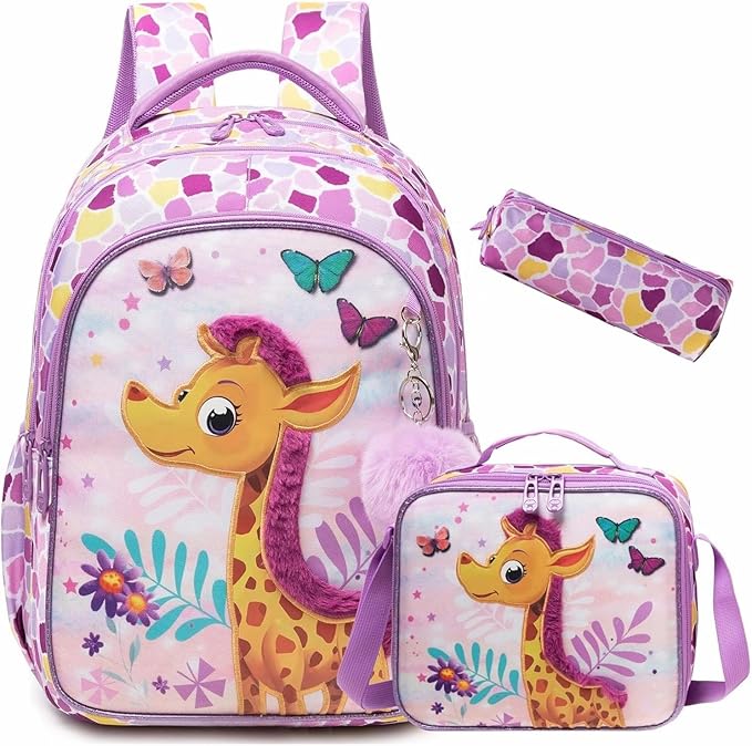 3PCS Backpacks for Girls Large Capacity School Bag with Lunch Box Kids Bookbag Set Travel Bag for Elementary Students Back to School Supplies (12816-3)