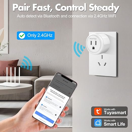 DeeprClean Mini Smart Plugs That Work with Alexa, Wifi Socket Compatible with Google Assistant, App Controlled Outlet with Timer & Schedule, 2.4GHz Wi-Fi Only Wireless Plugs Outlet for Smart Home Life