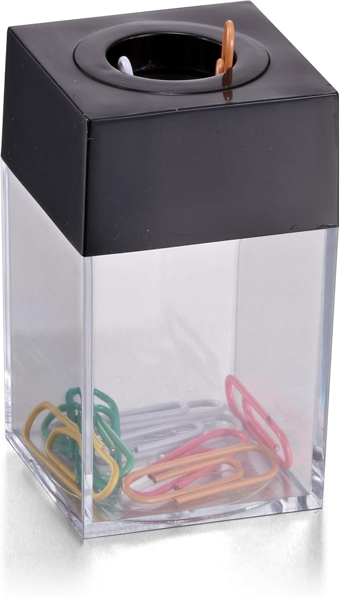 Officemate Small Clip Dispenser with Magnetic Top, Clear/Black (93687)