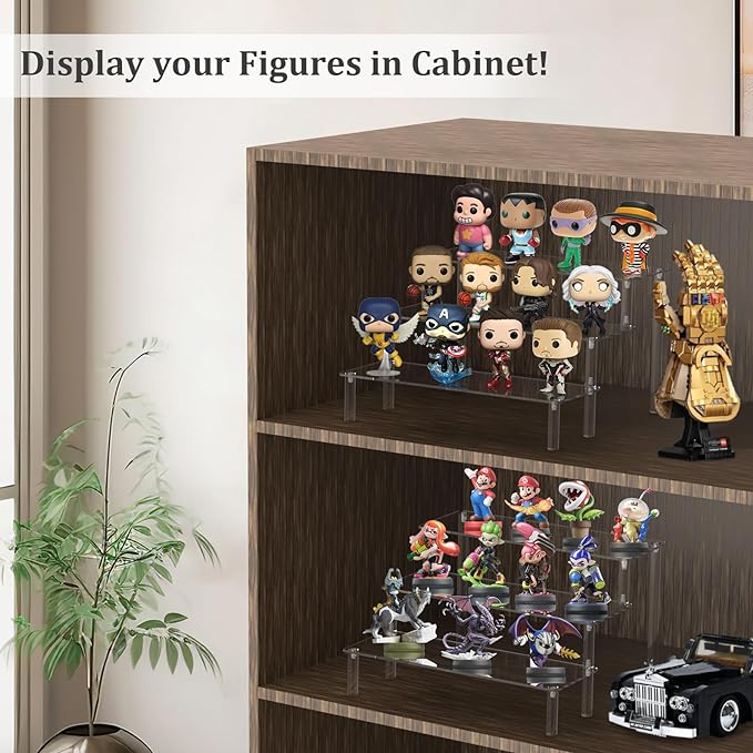 AZEAM Acrylic Display Riser, Clear Perfume Organizer, 3 Tier Cupcake Stand | Acrylic Shelves for Amiibo Funko POP Figures, Shelf Risers for Makeup and Cosmetic, Riser Stand for Vendor Collector, 3 Pack