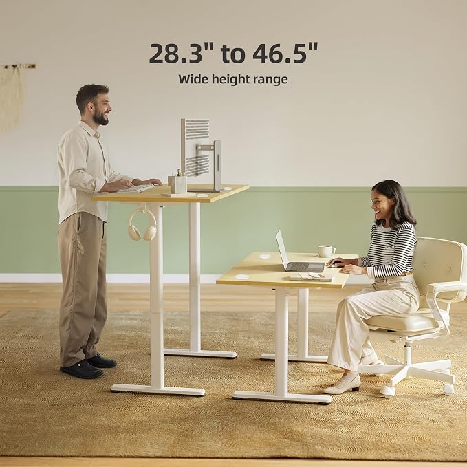INNOVAR Electric Standing Desk, Adjustable Height Stand up Desks, 55 x 24 Inches Sit Stand up Desk for Home Office Computing, 3-Preset Memory Height Ergonomic Rising Desks, Nature