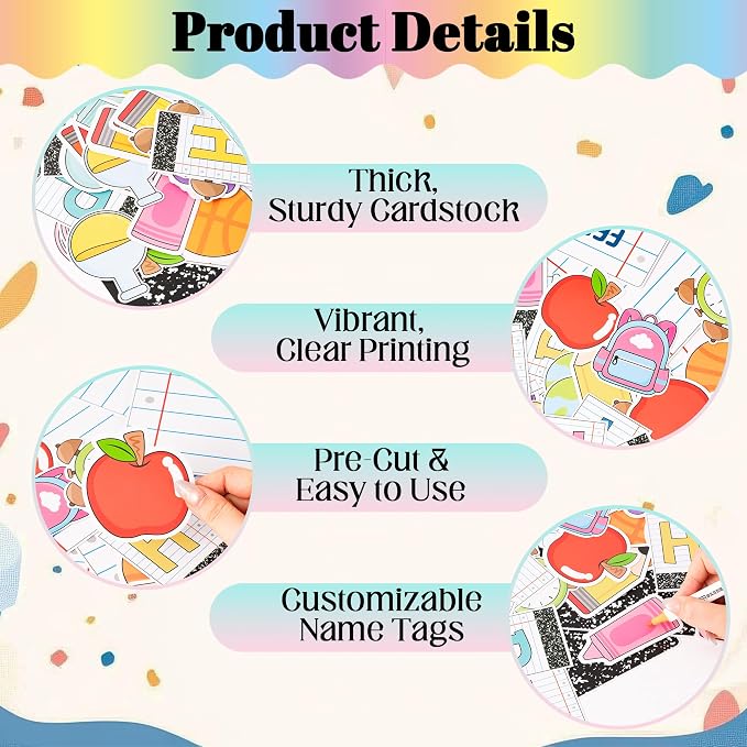 TICIAGA Composition Notebook Birthday Bulletin Board - 76PCS Happy Birthday Notebook Cutout for Classroom Teacher Supplies, Back to School Colorful Pencil Name Tag Border Calendar Decor for Preschool