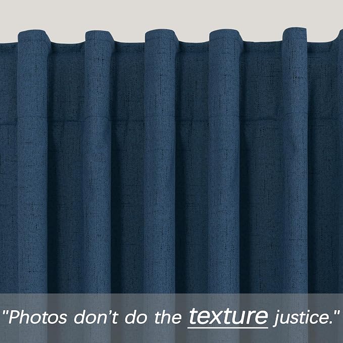 KOUFALL Navy Blue Linen Blackout Curtains 84 Inch Length, Dark Blue Thermal Insulated Summer Moody Curtains for Living Room Boys Bedroom Men, Wide 52x84 Inches Long, 2 Panels Set, Midnight Indigo