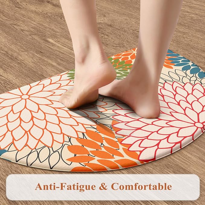 KIMODE Half Circle Kitchen Mats for Floor Cushioned Anti Fatigue 2PCS Semi | 28"x18"+28"x18",Half Round,Orange,Boho Kitchen Rug Sets of 2,Non Slip,Waterproof,Padded Kitchen Carpet Decor for Sink Laundry