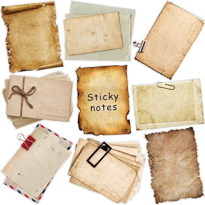 270 Sheets Vintage Sticky Note Pads Antique Looking Scrapbook Self Stick Notes Kraft Sticky Memos Classic Old Writing Memo Pads for Scrapbook, Planner, Journal, Retro Crafts Decoration