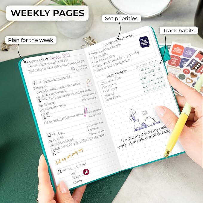 Clever Fox Pocket Planner Weekly – Undated Monthly Goal Planner and Calendar, Mini Planner Perfect for Purse, 3.7x6.7" (Turquoise)