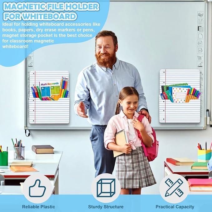 Gilprop 2 Pcs Notebook Line Magnetic File Folder Holder Pocket File Organizer Classroom Decor Teacher Desk Accessories for Whiteboard Mail Paper Book No Drilling School Desk Door Classroom Essential