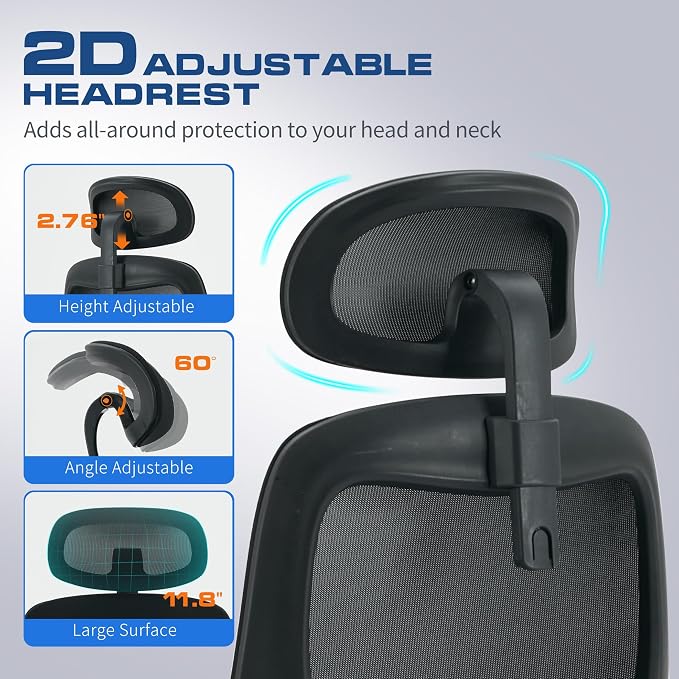 700lbs Big and Tall Office Chair for Heavy People Ergonomic Mesh Desk Chair with Wide Thick Seat Cushion, Adjustable Lumbar Support, 4D Armrests and Headrest for Aitting All Day