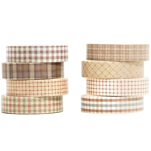 Vintage Washi Tape Set 8 Rolls Thin Retro Decorative Antique Patterns Masking Tapes for Arts, DIY Crafts, Journals, Planners, Scrapbook, Wrapping (Retro Plaid)