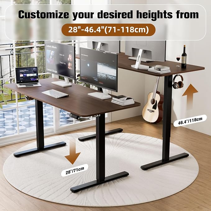 55"x24" Standing Desk, Height Adjustable Sit-Stand Home Office, Walnut | Electric Adjustable Standing Desk, Sit to Stand Computer Office Desk with Splice Board, Memory Preset, Lifts 28.7''-46.5"