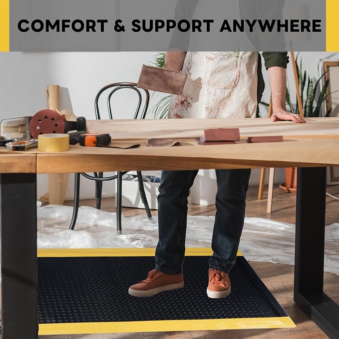 Nisorpa Anti Fatigue Mats Industrial 3' x 6' Ergonomic Standing Mat 15/16" Extra Thick Shop Floor Mats Kitchen Mats Heavy Duty Commercial Diamond Plate Support for Leg & Back Pain