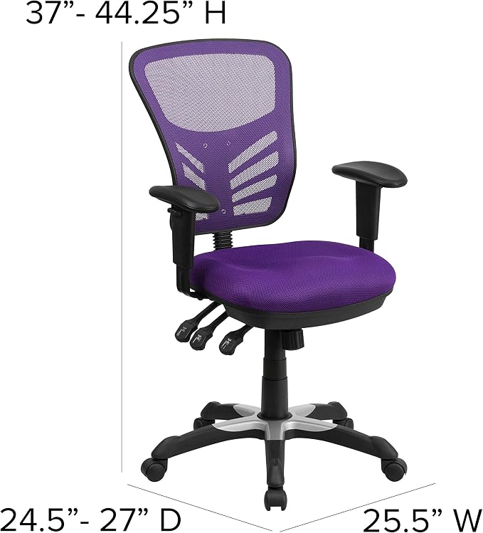 Flash Furniture Nicholas Mid-Back Swivel Office and Gaming Chair, Ergonomic Mesh Office Chair with Adjustable Lumbar Support and Height, Purple