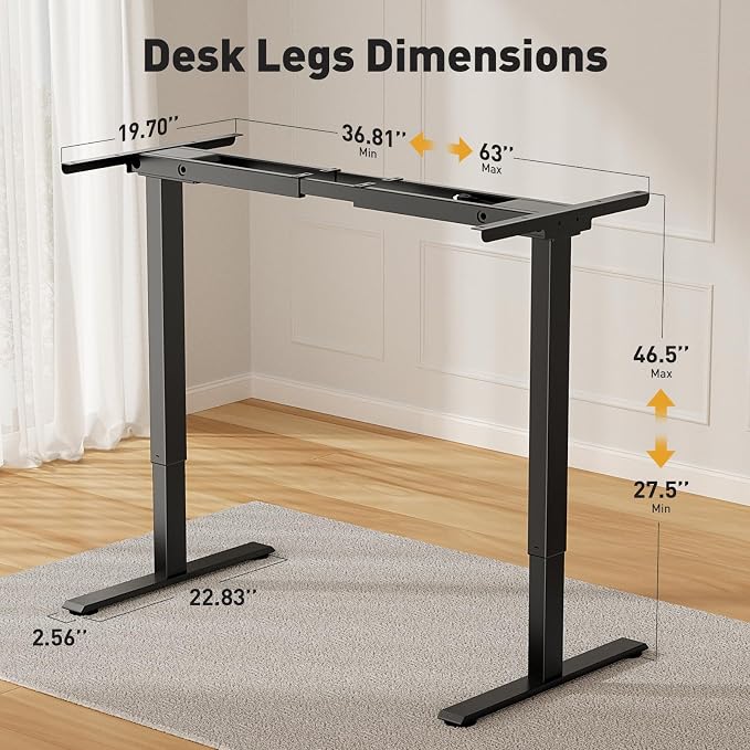 Dual Motor Electric Standing Desk Legs Only, 198lb Load Capacity, Height Adjustable from 27.5" to 46.5", Standing Desk Frame, Sit Stand Desk Base with 4 Memory Presets (Black)