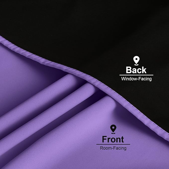 NICETOWN 100% Blackout Curtains for Nursery, Lilac Purple W52 x L84 Set of 2 Light Blocking & Soundproof Drapes,Rod Pocket Black Lined Window Treatment Panels
