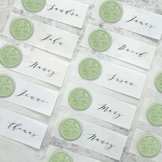 UNIQOOO Wax Seal Stickers - 3D Flower Wedding Invitation Envelope Seal Sticker, 50 Pcs Self- Adhesive Sage Green Floral Stickers, Perfect for Invitation, Christmas, Gift Wrapping