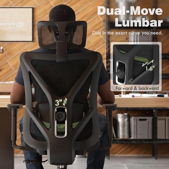 ELABEST T23 Ergonomic Mesh Office Chair, High Back Computer Desk Chair, Breathable AirMesh with Dual-Move Lumbar Support, 3D Armrests & Headrest, Tilt Lock,Big and Tall for Home Office(Onyx)