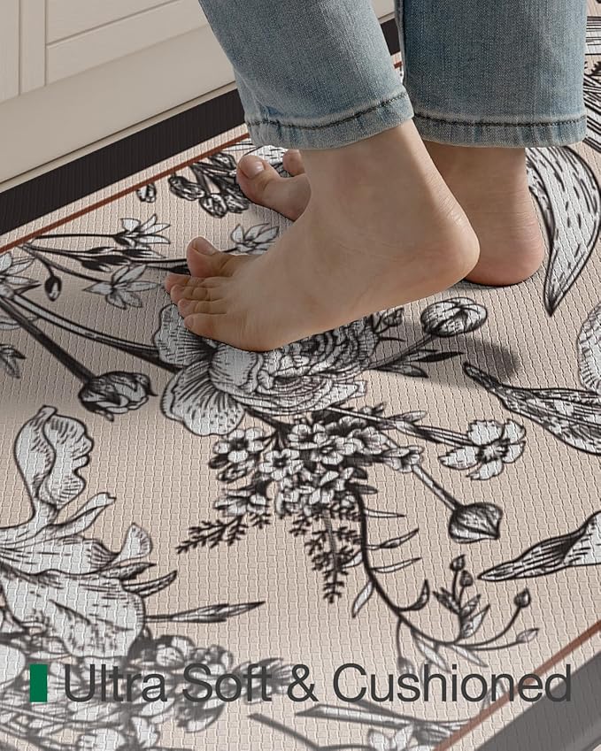 LUMI Anti Fatigue Kitchen Cushioned Mat for Floor, Padded Waterproof Runner for Standing, Stain Resistant Comfort Rugs for Home, Sink, Laundry, 24x108