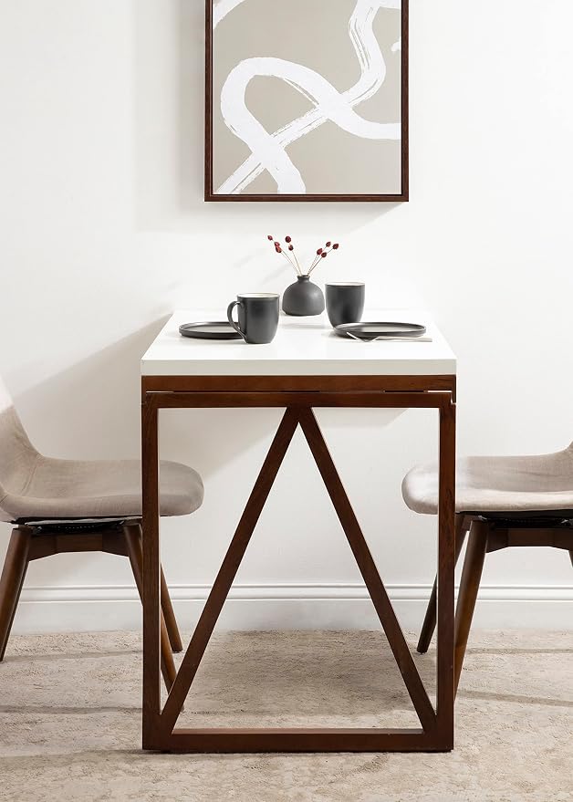 Kate and Laurel Kaya Modern Wall-Mounted Folding Table, 24 x 33 x 31, White and Walnut, Space-Saving Versatile Table with Folding Design for Dining Room or Home Office Decor