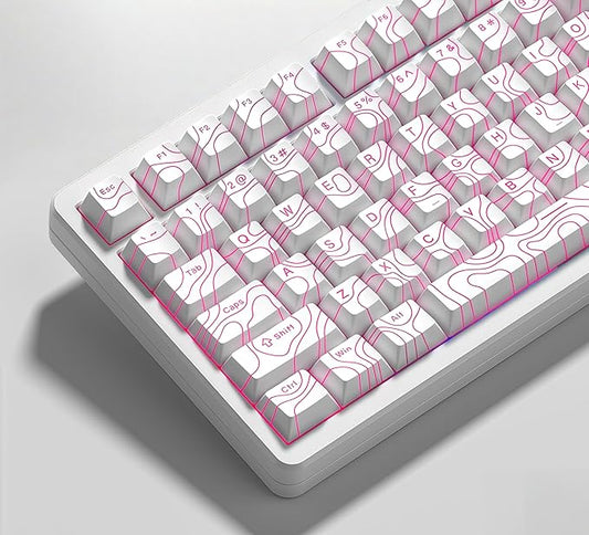 dagaladoo Double Shot PBT keycaps 119 Keys Set White Topographic Shine Through Custom keycaps Cherry Profile Custom Keyboard Key caps for 60/65/75/TKL/96/100% US Layout Mechanical Keyboard