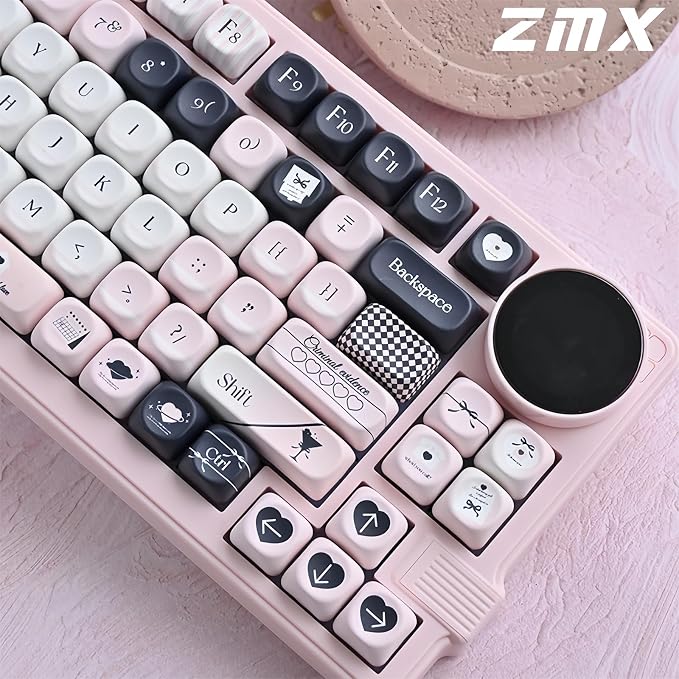 Pink and Black Keycaps,MOA Profile Cute Keycaps PBT Dye-Sub Kawaii Custom Full Size Keycap Set for Cherry MX Switch ANSI Layout 75% 60% Mechanical Gaming Keyboard DIY Creamy Key Cap (126Keys)