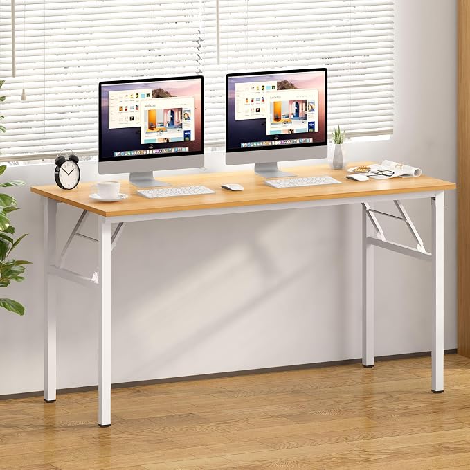 SDHYL Folding Desk, 60inch No Assembly Folding Desks for Small Spaces Sturdy Computer Desk, Functional Home Office Desks, Study Writing Desk Office Table Workstation for Home Office, White