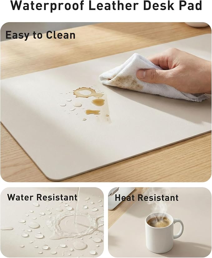 Aothia Faux Leather Desk Mat - Large Mouse Pad, Non-Slip PU Leather Blotter, Waterproof Writing Surface for Office and Home (Pale Lavender White, 42" x 17")