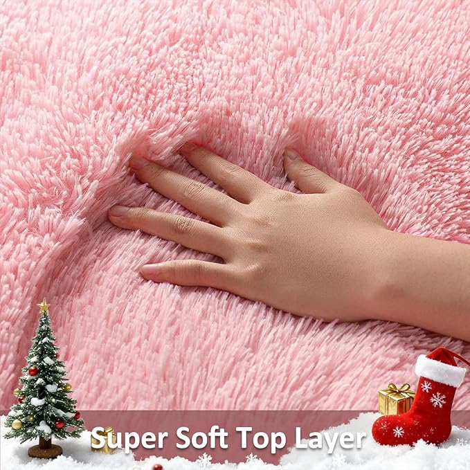 Ophanie Pink Area Rugs for Bedroom Girls, 5x8 Kids Fluffy Fuzzy Furry Shag Carpet, Plush Soft Cute Baby Shaggy Bedside Indoor Floor Rug for Teen Dorm Decor, Nursery with Over 99 pcs Pile fibers