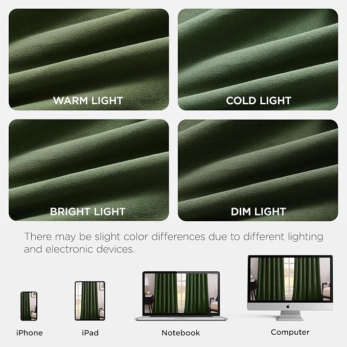 Joydeco Olive Green 100% Blackout Curtains 84 Inch 2 Panels, Luxury Thermal Green Velvet Curtains for Bedroom Living Room, Soundproof Blackout Window Drapes, Rod Pocket & Back Tab (52W x 84L)