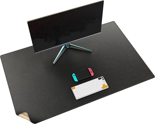 MAIDERN 43.3”x 27.5” Leather Desk Pad, Large Desk Mat, Reversible Cork & Leather Large Mouse pad for Desk, Waterproof Computer Desk Pad for Gaming Home Office (Black)