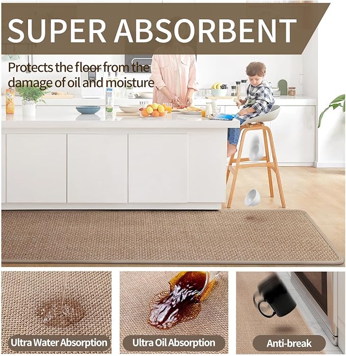 YDKGL Kitchen Mats for Floor, Super Absorbent Kitchen Rugs Non Slip Washable, Soft Imitation Linen Braided Kitchen Runner Rug, Standing Mat Kitchens Sink Mat, Easy to Clean, Brown 17x71