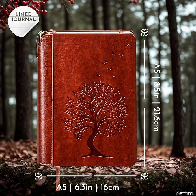 SETTINI® Tree of Life Journal Gift Set - Hardcover Vegan Leather, Unique Pen Holder, Lined, 192 Pages, A5 - Includes Pen for Writing and Travel - Birthday Gift, Journal for Women & Men