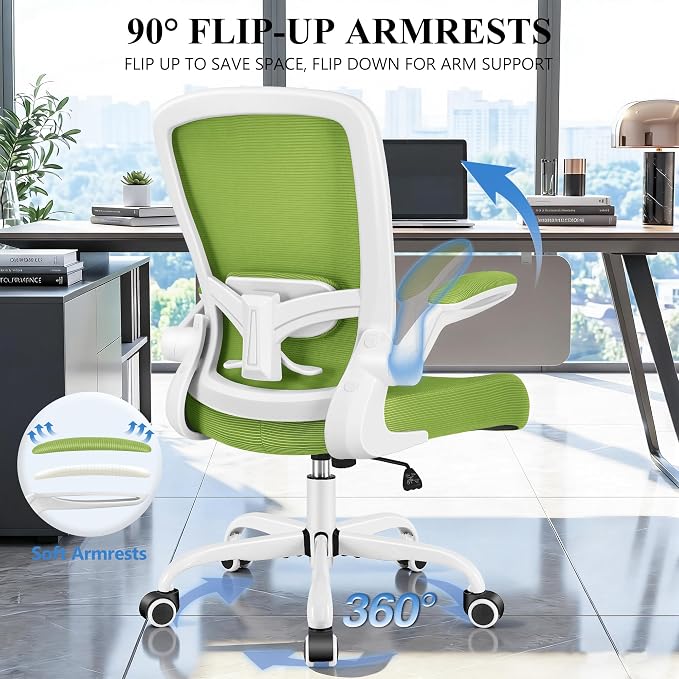 FelixKing Office Chair, Ergonomic Desk Chair Breathable Mesh Chairs Adjustable High Back Lumbar Support Flip-up Armrests, Executive Rolling Swivel Comfy Computer Chairs Home Office Green