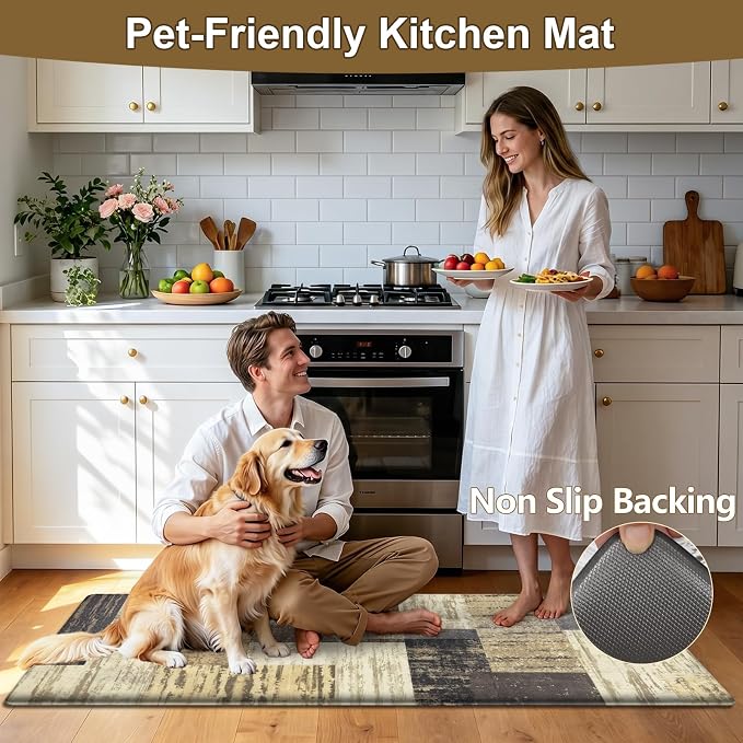 LOKHOM Anti Fatigue Kitchen Mats for Floor, 24x59 Non Slip Modern Cushioned Standing Comfort Kitchen Runner Rug, Waterproof Geometric Patchwork Memory Foam Padded for Sink Laundry Office, Chocolate