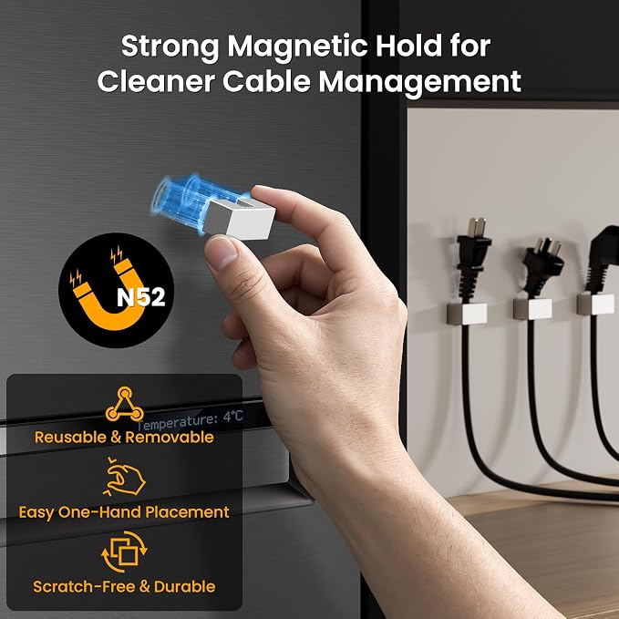 Itramax Magnetic Cable Clips 10 Pack,Charger Organizer for Metal Surfaces | Reusable N52 Magnet Wire Holder for USB C Charging Cords,Desks,Nightstands,File Cabinets,Metal Surfaces and Home Offices