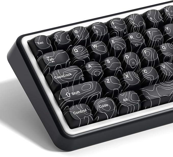 dagaladoo Black Topographic Keycaps Set,MOA Profile PBT Key caps100 Percent,Dye-Sub 129-key Custom Keyboard Keycap for 100% 75% 65% 60% TKL US Layout Mechanical Keyboard