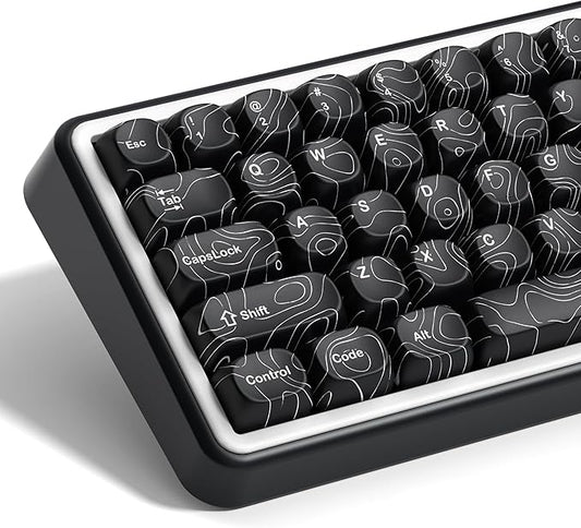 dagaladoo Black Topographic Keycaps Set,MOA Profile PBT Key caps100 Percent,Dye-Sub 129-key Custom Keyboard Keycap for 100% 75% 65% 60% TKL US Layout Mechanical Keyboard