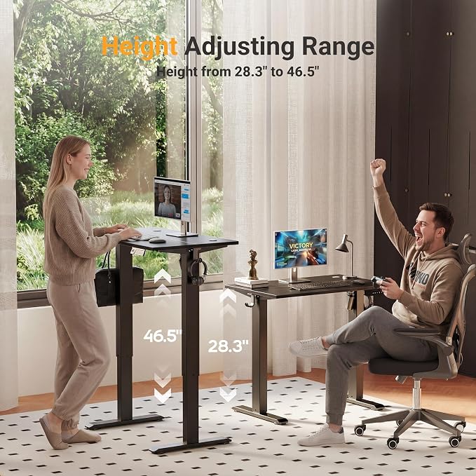 YDN Electric Standing Desk, 40x24 Inch, Black | 3 Memory Presets, Cable Management, Adjustable Height, Sit Stand, Computer Workstation, Home Office