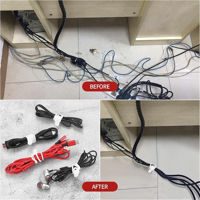 50 Pcs Silicone Cable Ties, Reusable Cable Straps Wire Organizer. | Cable Management Cord Organizer for Fastening Earphone Phone Charger Home Office Desk Kitchen Appliances Cable Cords Wires